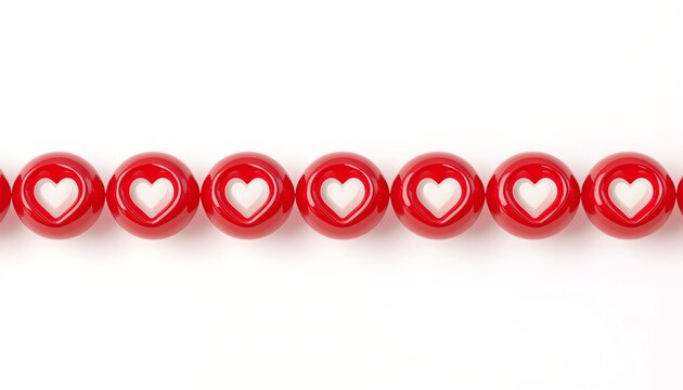 A string of red beads with heart-shaped cutouts on a white background