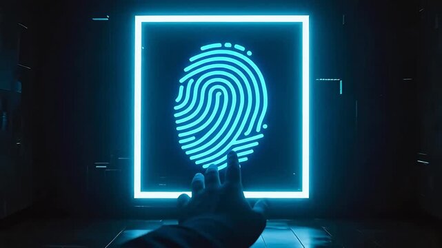 Futuristic corridor with glowing fingerprint