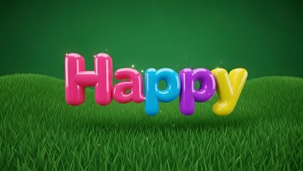 Happy Colorful. Vibrant Happy text in colorful bubble letters on green grass