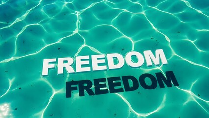 Freedom Text vibrant turquoise water