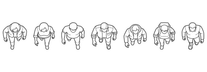 Obraz premium CAD top view drawing of people. Vector illustration