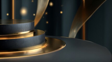 A gold and black sculpture with a gold rim