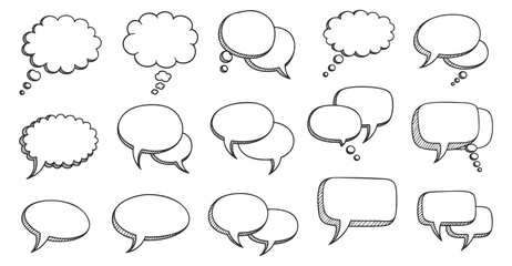 Fototapeta premium A set of various speech bubbles in black and white outline vector style, suitable for communication and design projects