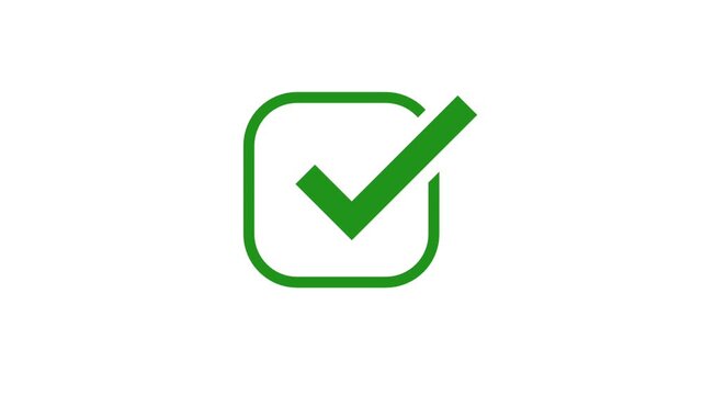 Task Completed line animation. Vibrant green checkmark icon in a rounded square frame for task completion, success, approval, and positive feedback in digital interfaces.