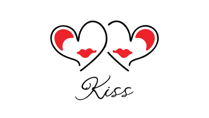 Stylish heart design with red lips and kiss text