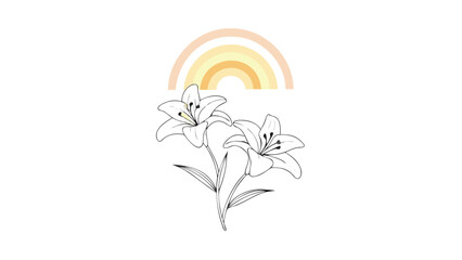 Vibrant rainbow and elegant lily flowers illustration