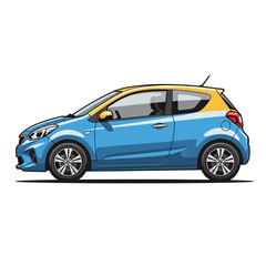 Fototapeta premium Blue car with yellow roof on white background