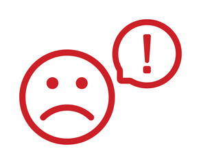 Red alert icon with sad face and exclamation.