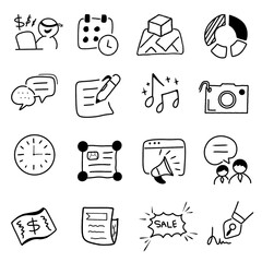 Office life and communication doodle icons set