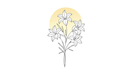 Elegant floral line art with soft yellow moonlight background