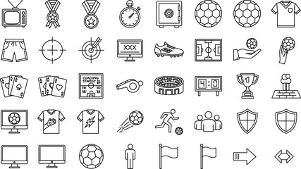 Football soccer line icons illustration set showing sport equipment rules competition and match elements © EdGe Creative