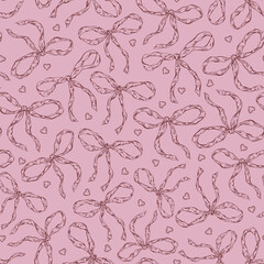 Seamless pattern with bows and ribbons. Hand drawn trendy pattern for background, print, scrapbook.