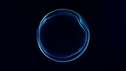 Glowing blue energy sphere formed by smooth light contours floating in dark space. Calm continuous motion creates a seamless abstract loop suitable for futuristic technology scene © Aksver