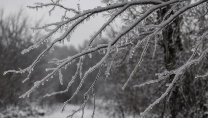 Obraz premium Icy Branches in Winter - A Monochrome Landscape.