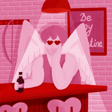 Valentine's Day card with Cupid in a bar