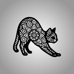 Cat Mandala Silhouette Designs Clean Flat Vector Composition