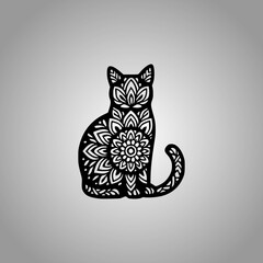 Cat Mandala Silhouette Designs Clean Flat Vector Composition