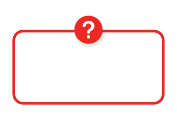 Red question mark in circle over empty white rectangular frame.