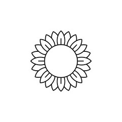 A simple black and white illustration of a sunflower on a plain white background