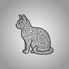 Cat Mandala Silhouette Designs Clean Flat Vector Composition
