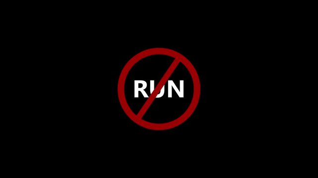 Red circle with white text run on black background minimalist modern animation