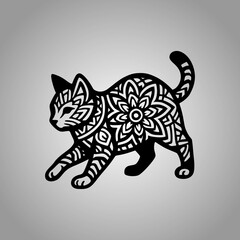 Cat Mandala Silhouette Designs Clean Flat Vector Composition