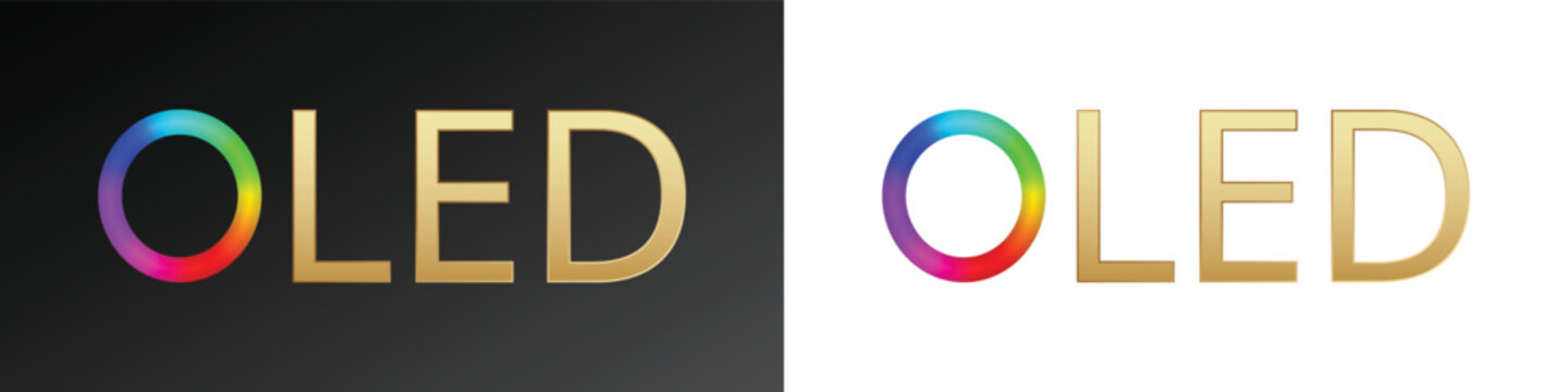 Colorful oled logo design on black and white backgrounds.