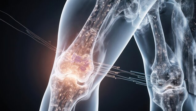 Knee Joint X-Ray Illustration - Medical Visualization of Bone Structure.