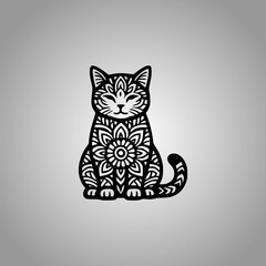 Cat Mandala Silhouette Designs Clean Flat Vector Composition