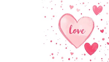 A beautiful pink heart with the word love written in it, surrounded by smaller hearts and dots on a white background.