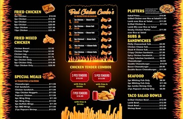 Restaurant Menu design For BBQ, Chicken, Pizza, Burger, Turkish, Indian Italian Mexican Spanish fast food cuisine