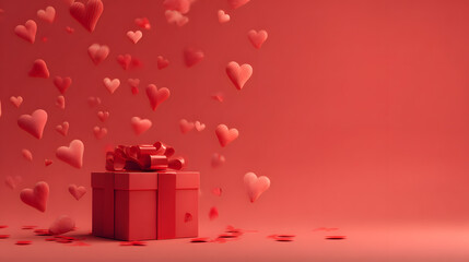 Beautiful Red Gift Box with Floating Hearts for Valentine's Day or Romantic Celebration