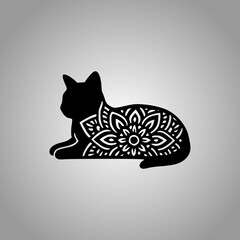 Cat Mandala Silhouette Designs Clean Flat Vector Composition