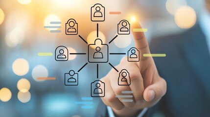 Digital HR Management Concept with Professional Pointing at Interactive Organizational Chart