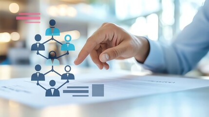 Human Capital Management (HCM) and Digital Transformation. It shows a professional interacting with a digital organizational chart, symbolizing the modern, data-driven approach to HR.