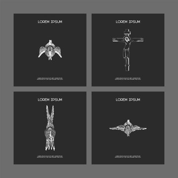 Classic religious template poster, flyer, invitation card set with seraphim