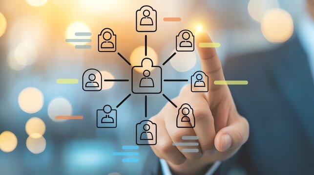 Digital HR Management Concept with Professional Pointing at Interactive Organizational Chart