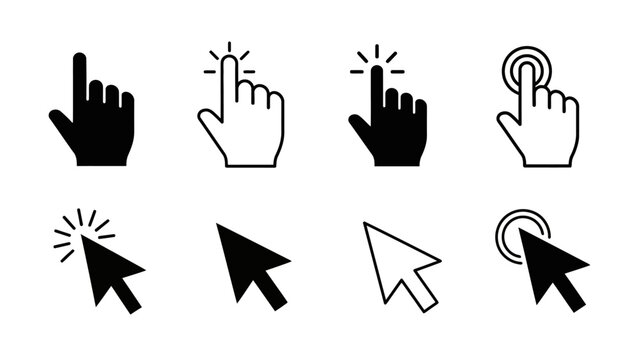 Modern computer cursor and hand icons for digital design projects