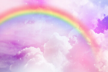 Dreamy Pastel Rainbow Over Soft Clouds in Magical Fantasy Sky Background