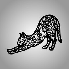 Cat Mandala Silhouette Designs Clean Flat Vector Composition