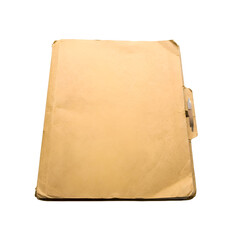 Obraz premium A Worn and Aged Manila File Folder, Filled with Documents, Standing Upright and Isolated on a Clean Black Background, Ready for Organization or Archiving
