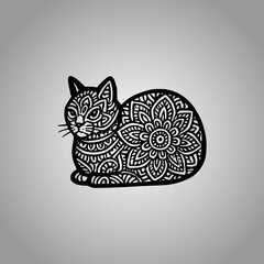 Cat Mandala Silhouette Designs Clean Flat Vector Composition
