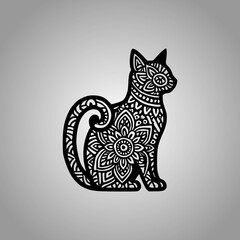 Cat Mandala Silhouette Designs Clean Flat Vector Composition