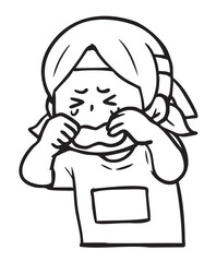 運動会の勝負で負けて悔し泣きする女の子_線画