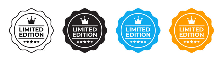 Limited edition badge icon set with decorative labels representing exclusive product marking, special offer, promotion and marketing label concept