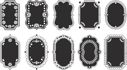 Vintage ornate chalkboard frame collection with decorative borders, floral elements, and blank labels for signage, invitations, and graphic design © Mst Nurnehar Begum