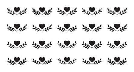 Vector set of decorative black heart elements with laurel branches for wedding invitations and valentines day
