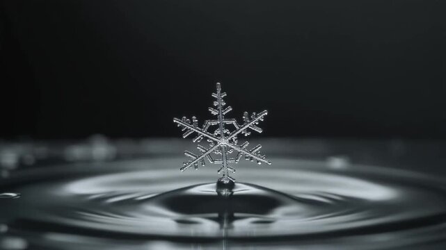 snowflake png floating perfectly over a water ripple surface with a dark dramatic background and reflections