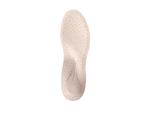 Beige shoe insert with textured surface and arch support