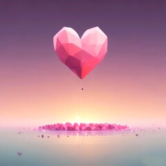 Fototapeta premium Minimal surreal greeting background, floating geometric hearts